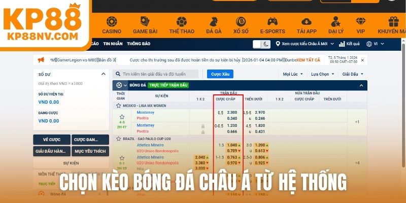 Chọn kèo bóng đá châu Á từ hệ thống
